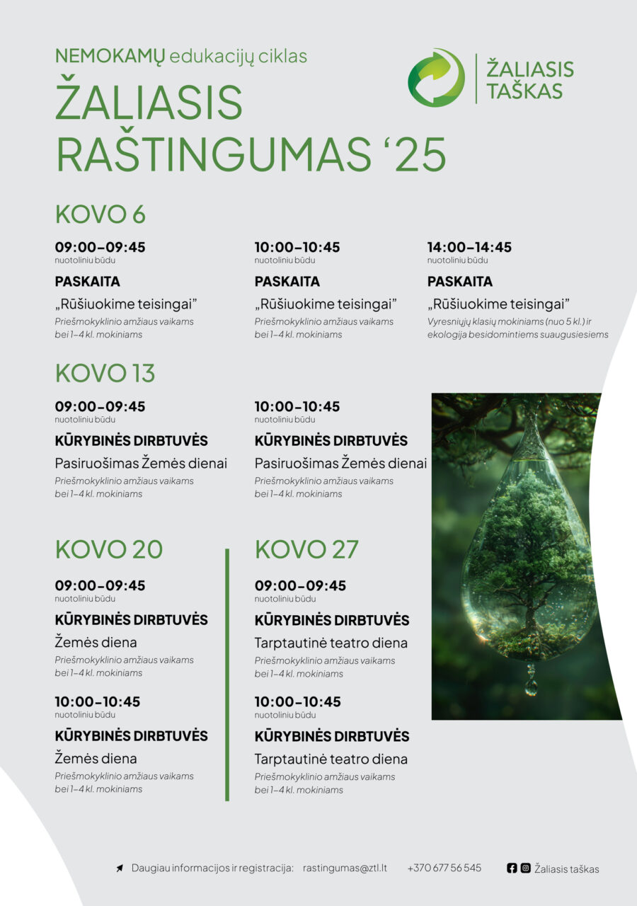 „Žaliasis taškas“ kviečia prisijungti prie NEMOKAMŲ nuotolinių edukacijų ciklo „Žaliasis raštingumas“