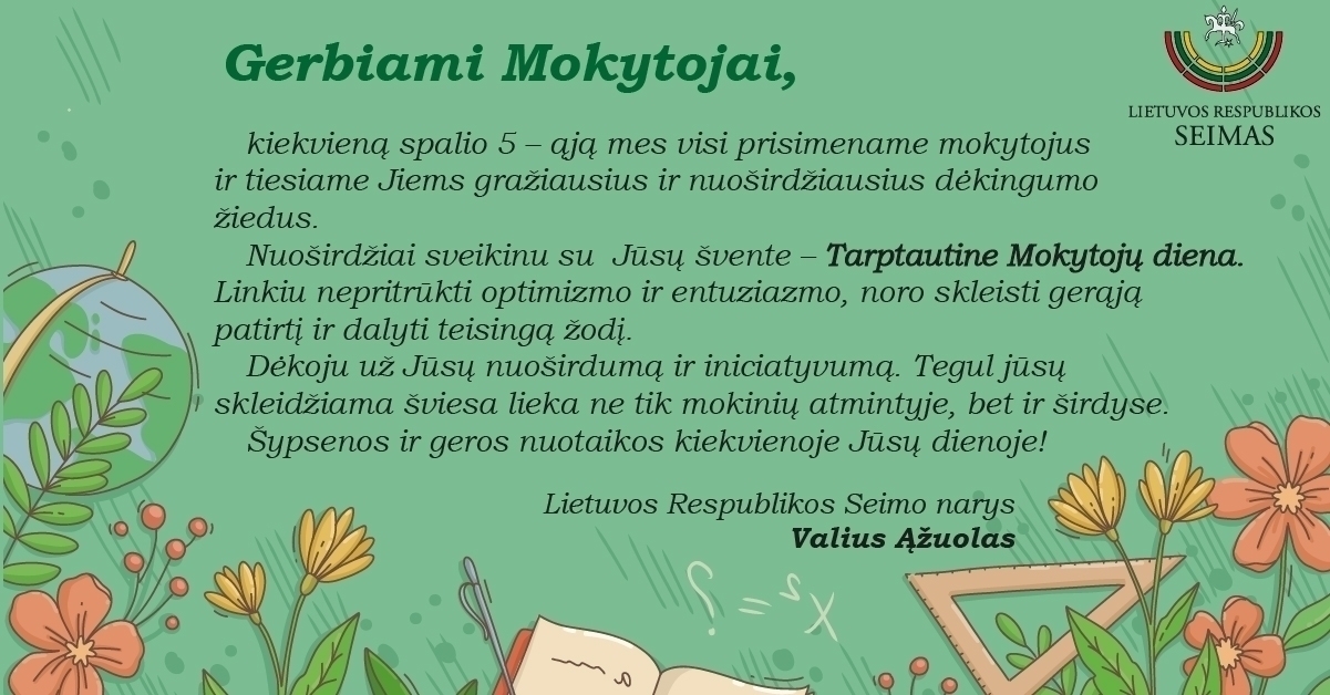 LR Seimo nario Valiaus Ąžuolo sveikinimas